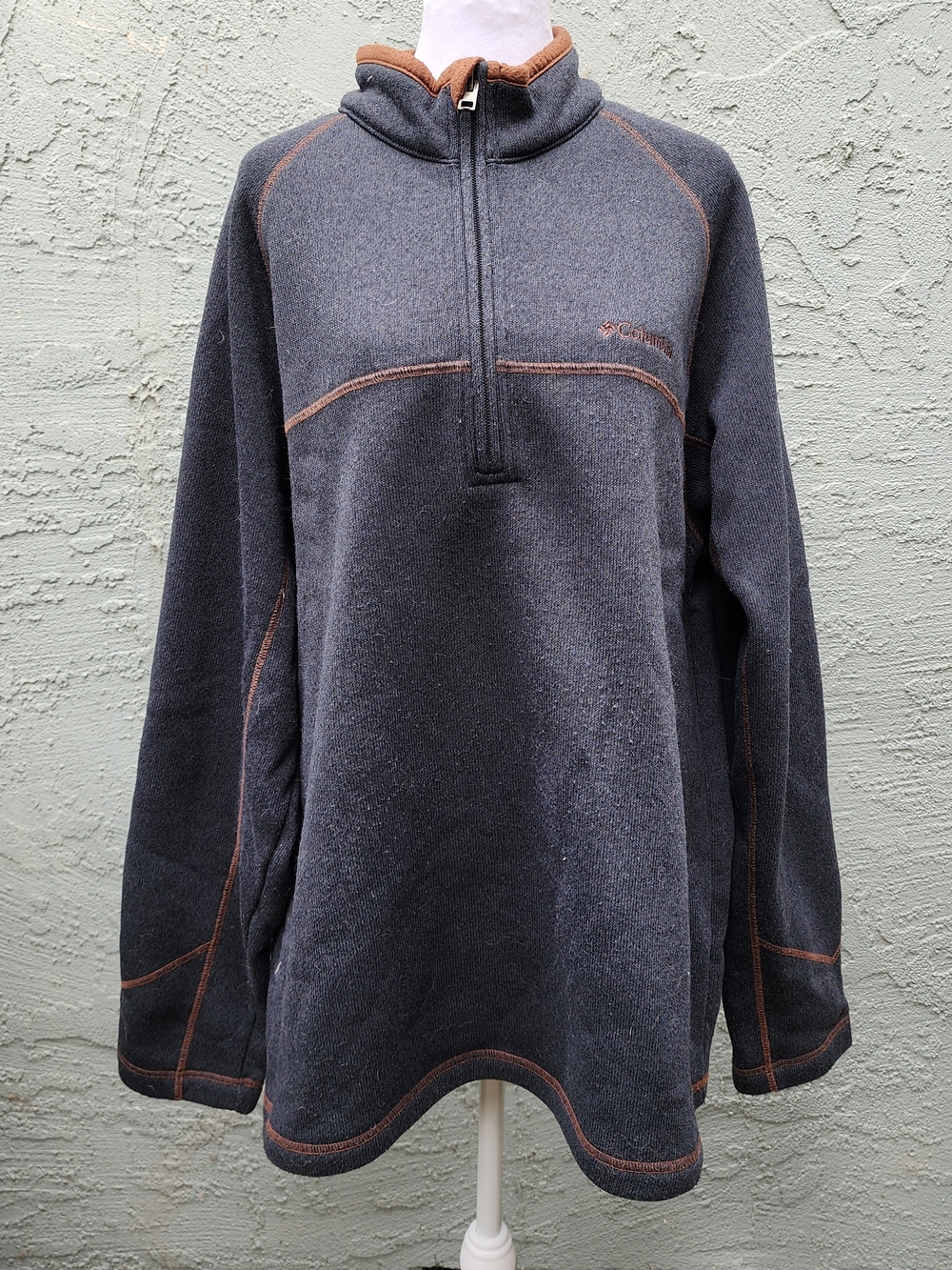 Columbia Men's Quarter Zip Fleece Pullover Sweater Gray Orange XL